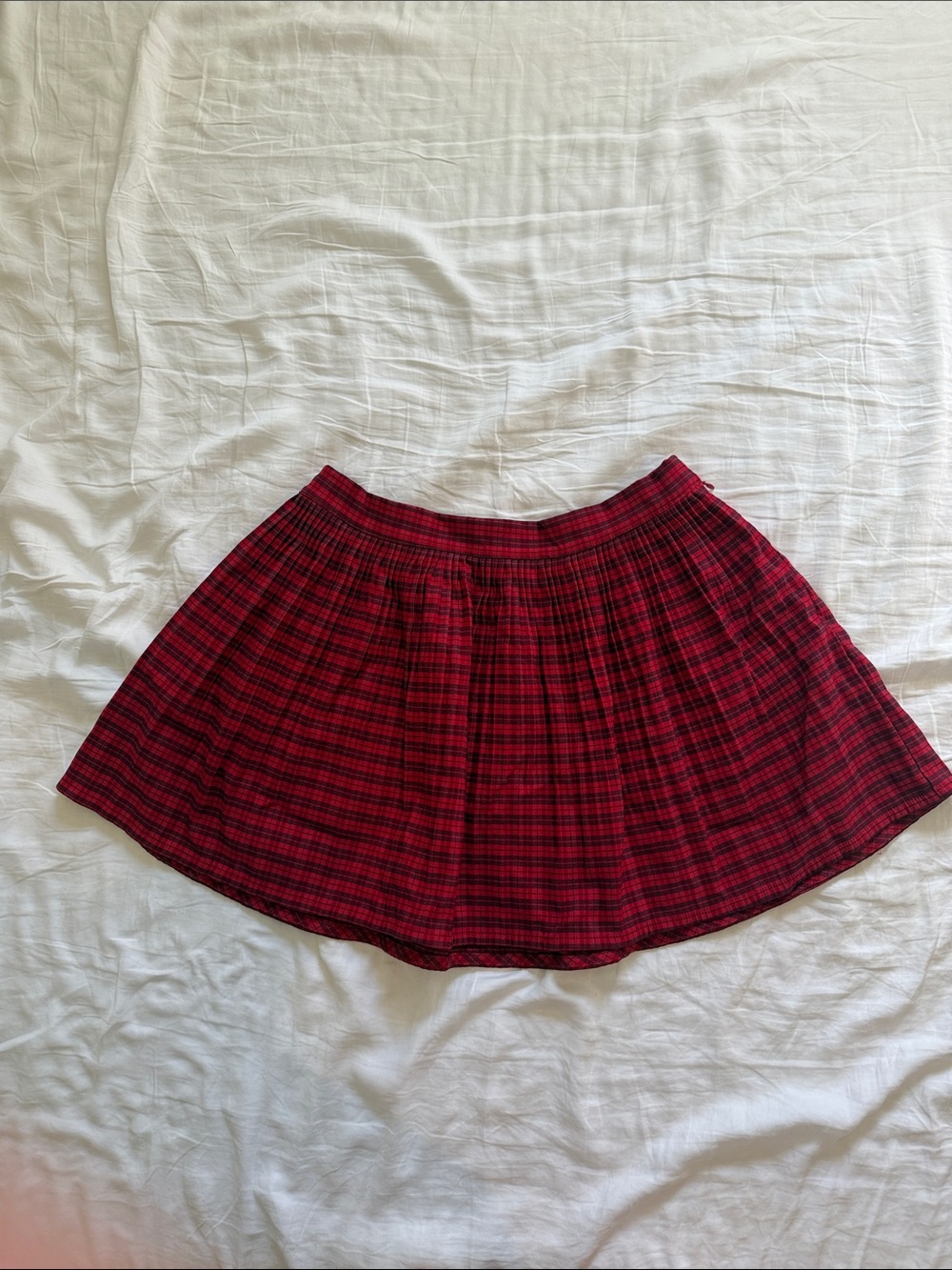 BDG Red and Navy Plaid Skater Mini Skirt